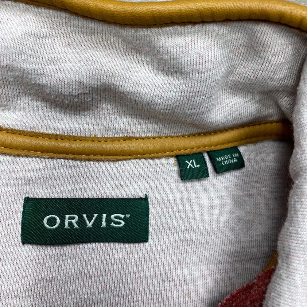 Orvis Pullover Mens XL Red Leather‎ Elbow Patch 1/4 Zip Sweater 8H82 Outdoor